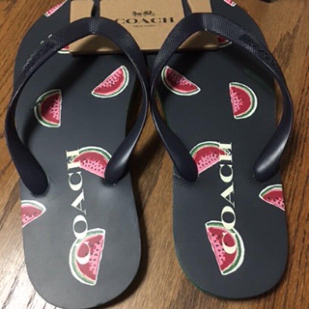 NWT Coach Black Watermelon Logo Flip Flops Size 9-10 - Picture 4 of 8